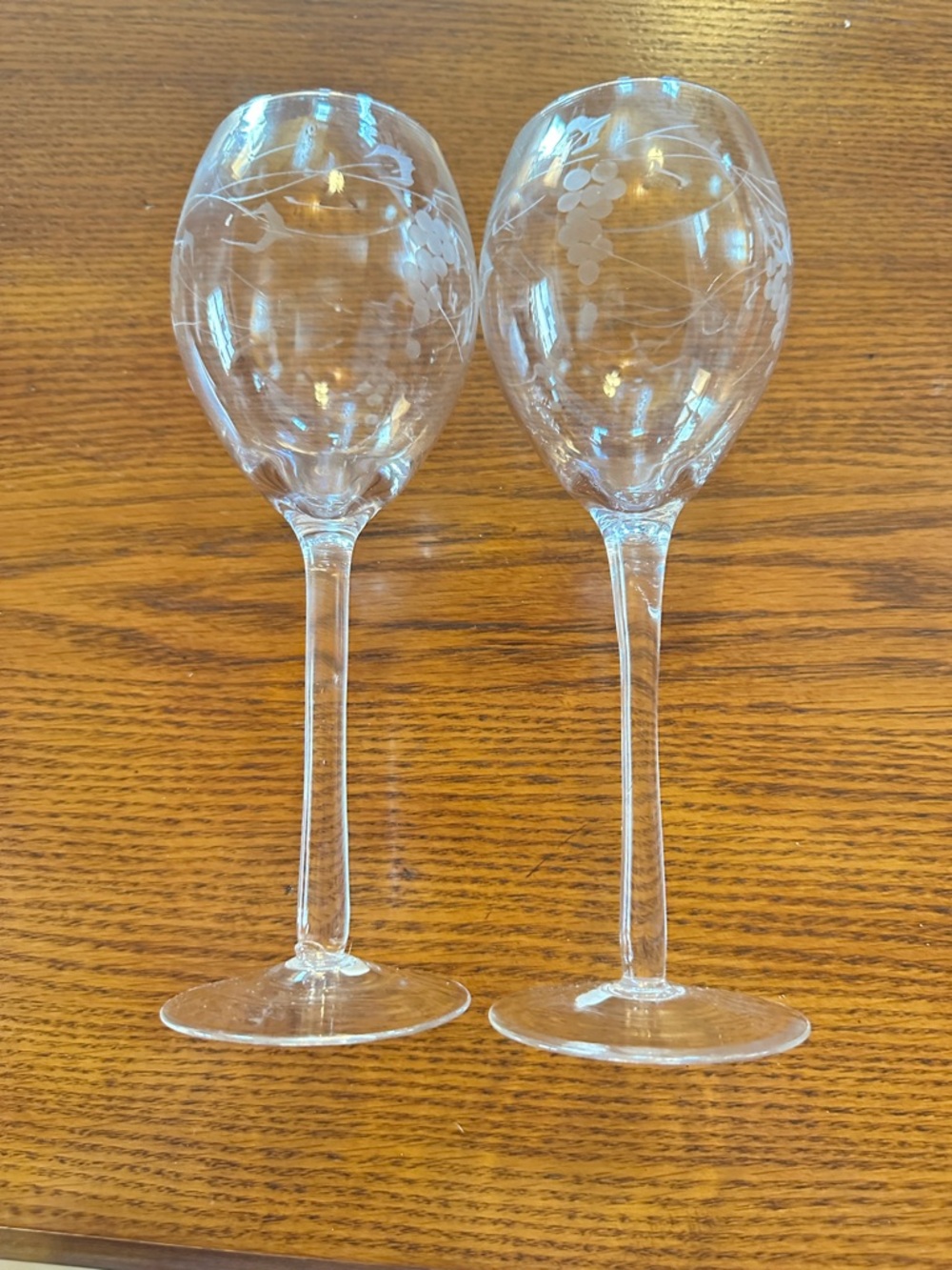 Vintage Hand Made Etched Wine Glasses - Set of 2